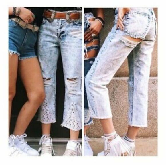 Carmar Cavin crochet Lace Fray Hem Crop Jeans - Picture 1 of 12